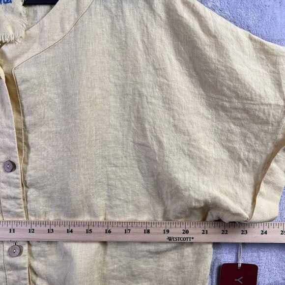 Yuvita NWT 100% Linen Top Yellow Women's Large Boho Button Front Short Sleeve - Picture 10 of 11